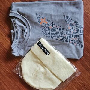Orangetheory Bundle Cream Color Knit Beanie & Grey "Mayhem" T-shirt Both New!